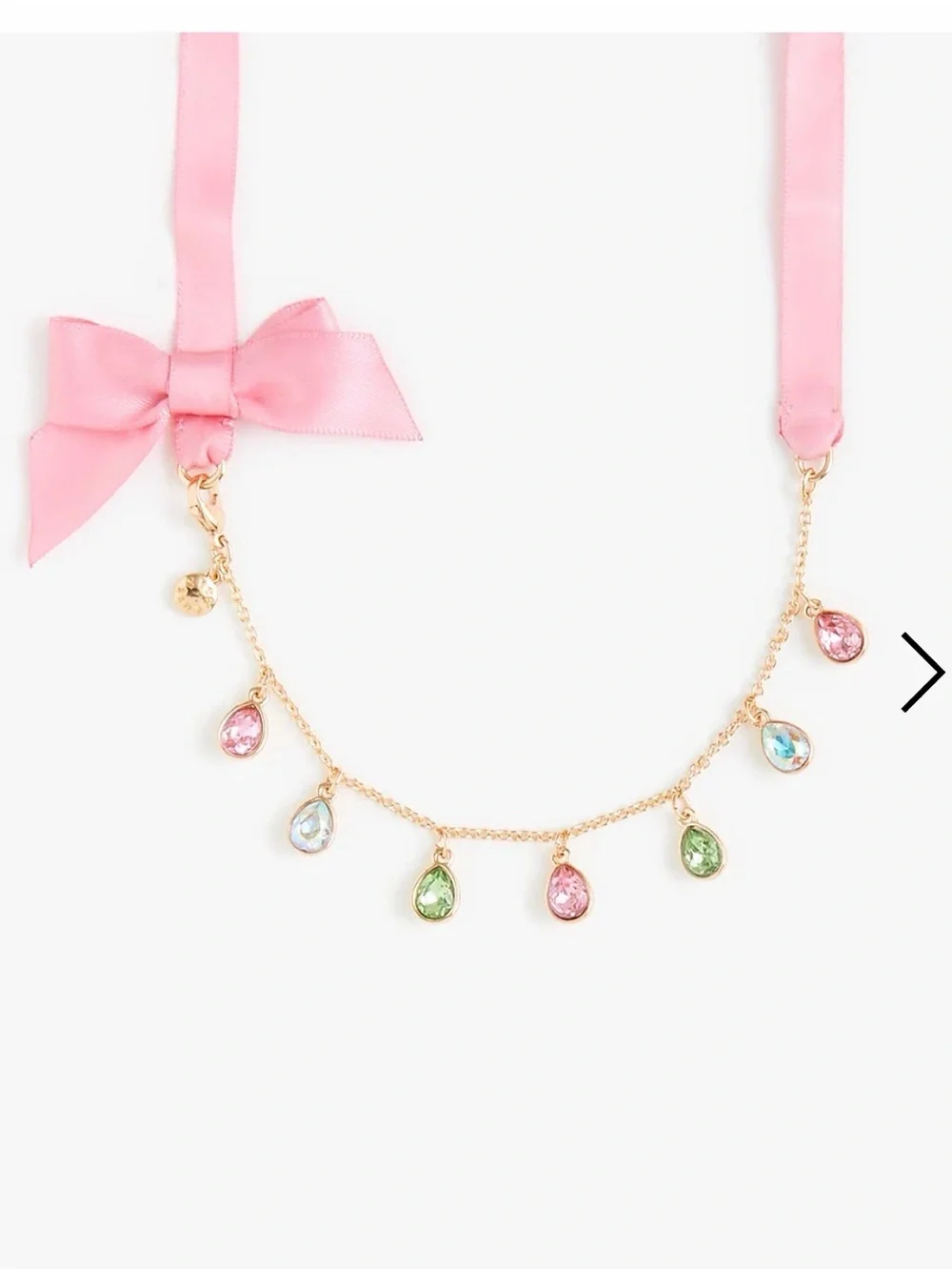 Crewcuts Pink Ribbon Crystal Teardrop Charm Necklace
